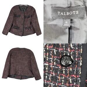 Talbots Blazer Womens Size 10 Black Red Wool Tweed LS Button Up Jacket